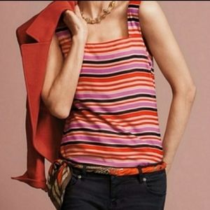 Cabi Striped Cami Tank Top Style # 3448 London Calling Banded Mod Red Tan Size S